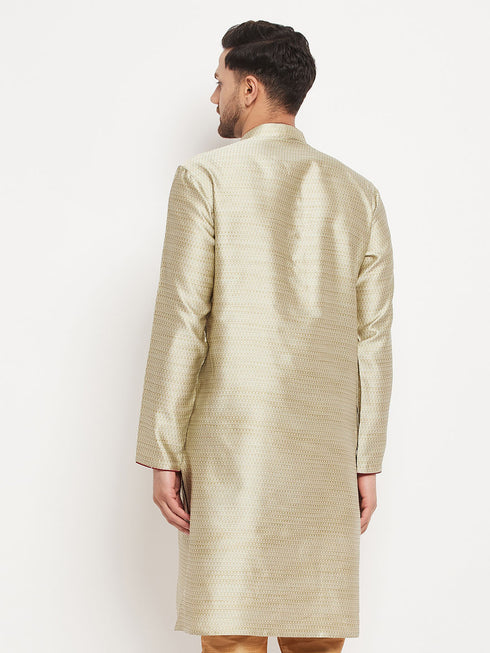 VASTRAMAY Men's Beige Silk Blend Kurta